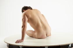 Nude Man White Sitting poses - simple Muscular Long Brown Sitting poses - ALL Realistic